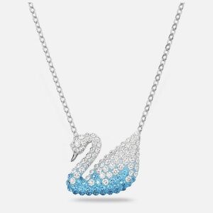 Swarovski Iconic Swan Blue Pendant Necklace - Rhodium Plated